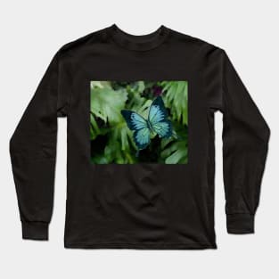 Tropical Blue Ulysses Butterfly Long Sleeve T-Shirt